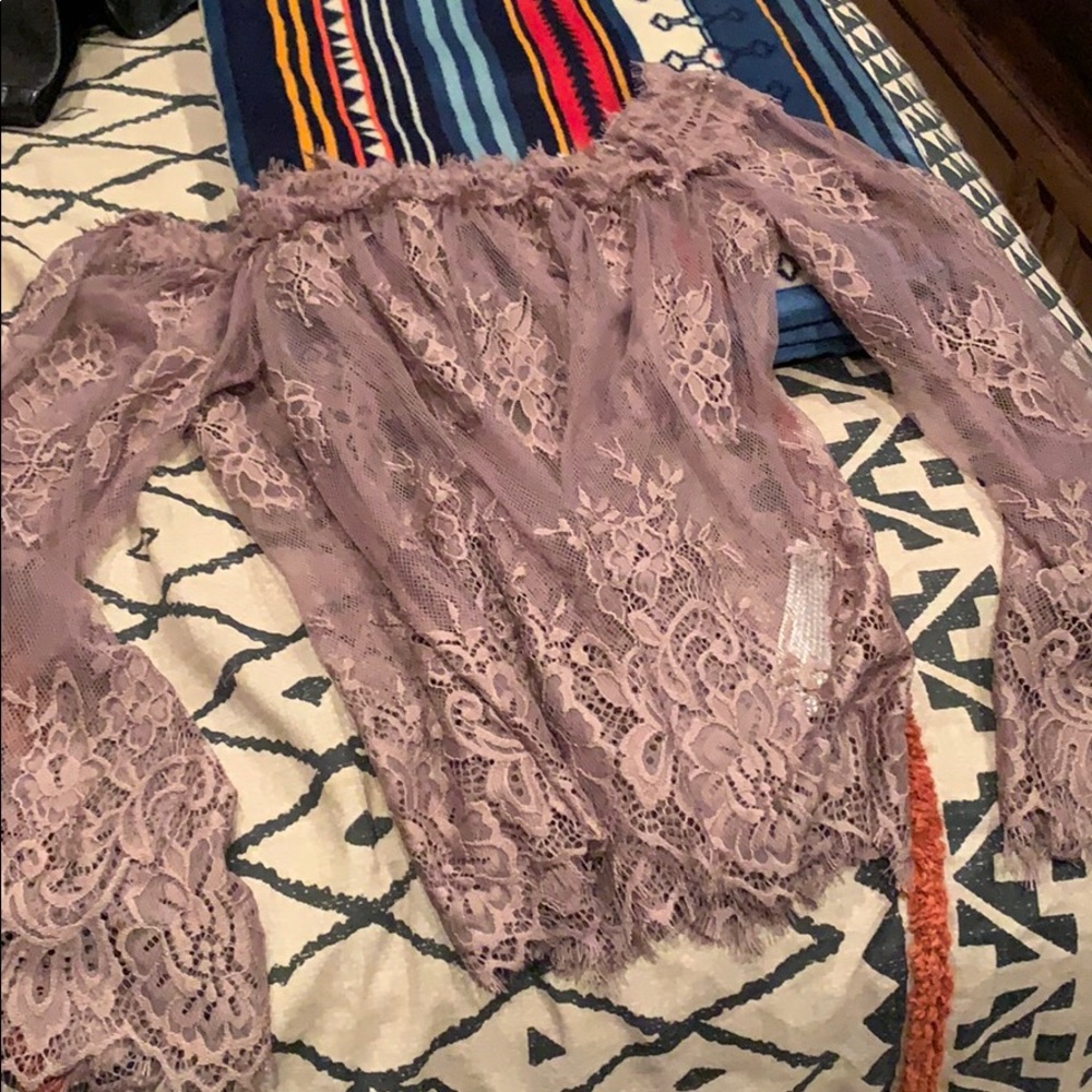 See through lace off shoulder top